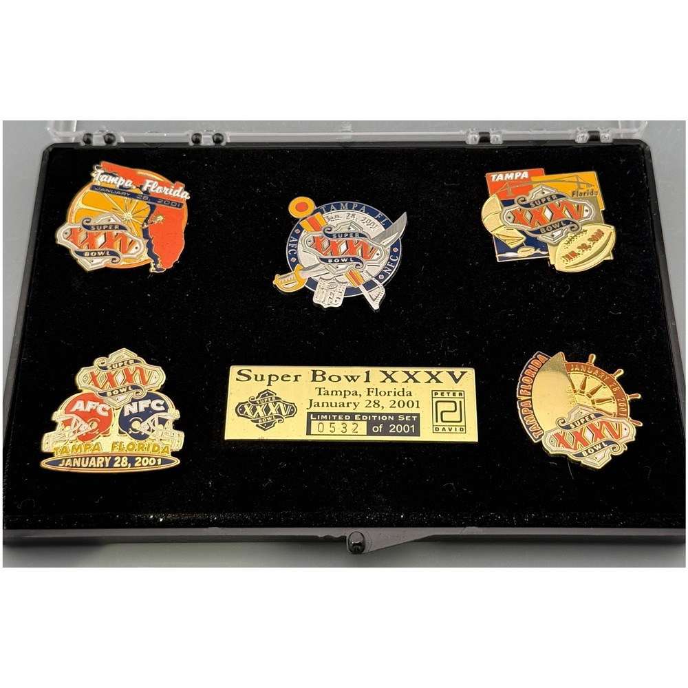 Vintage Super Bowl XXXV Peter David 5 Pin Set #532/2001 Ravens Giants Tampa 2001